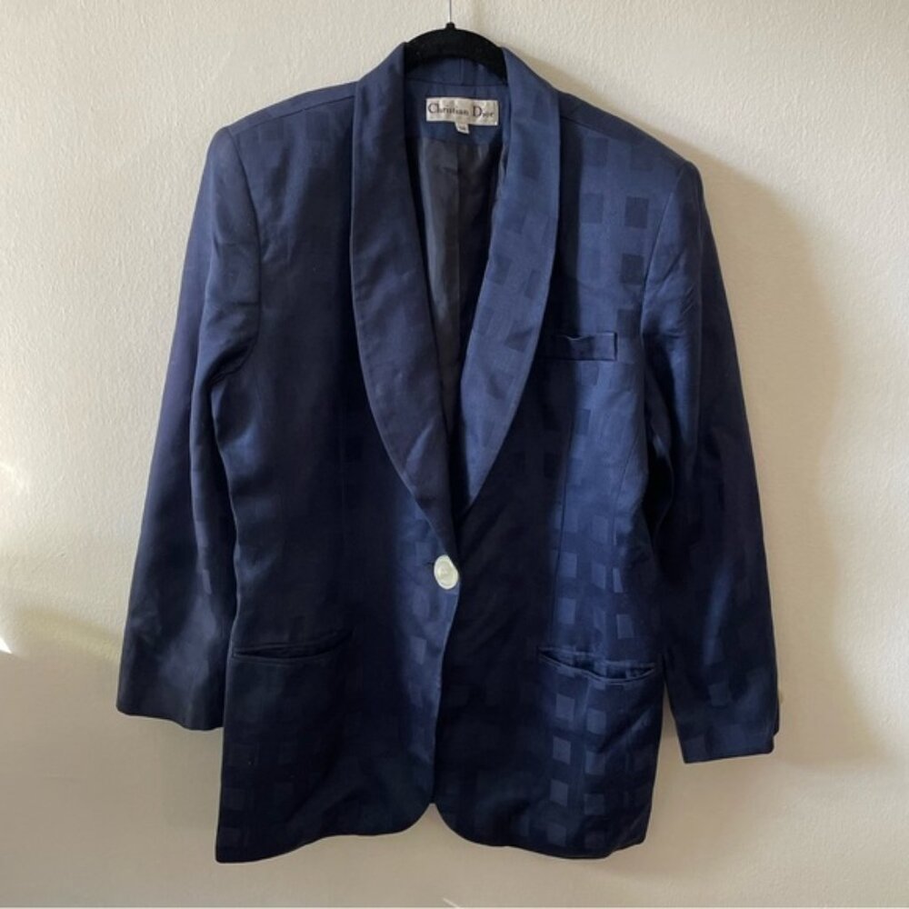 Vintage Christian Dior navy checkered blazer